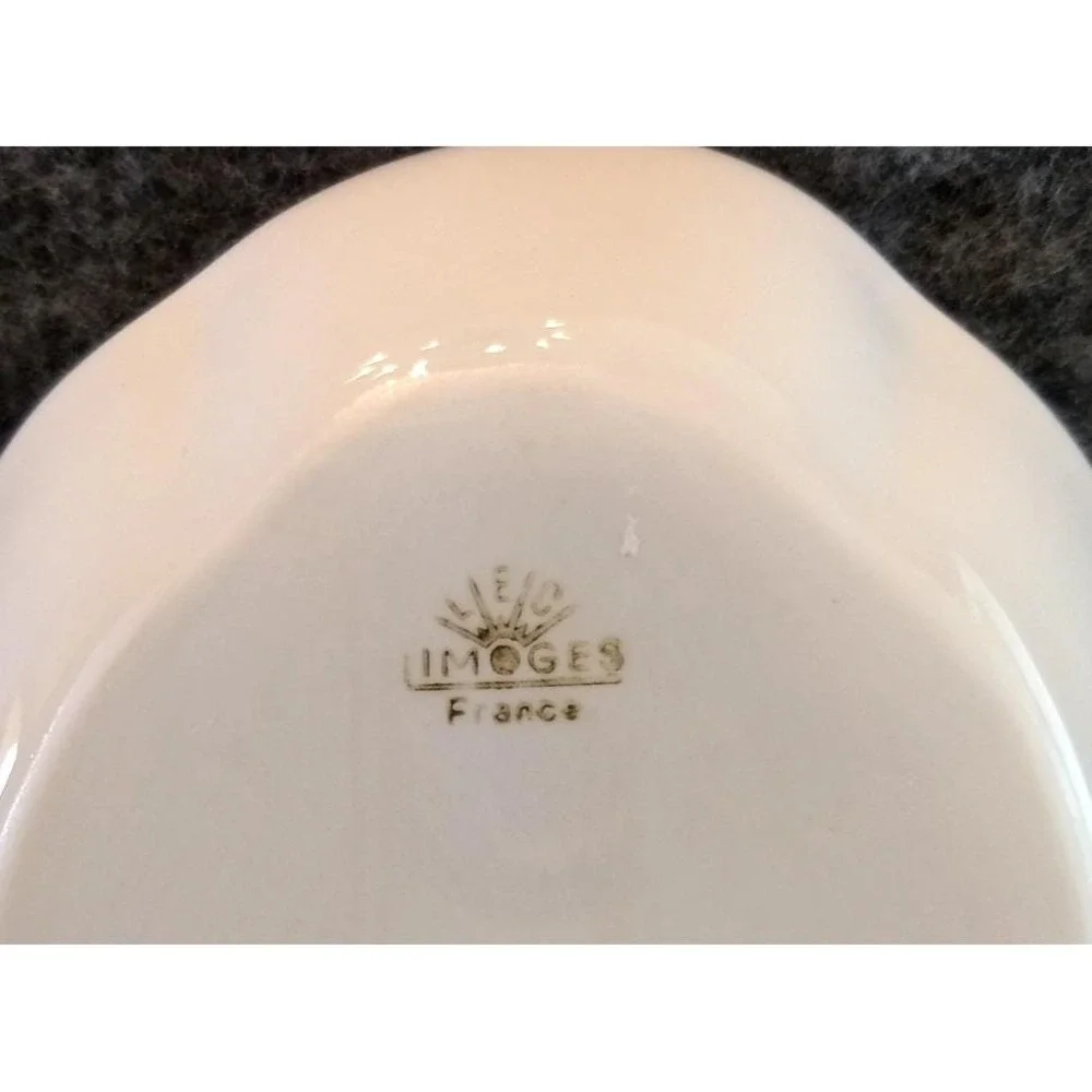 Limoges France Porcelain Vanity Tray LEC Handpainted Floral Scallop Edge Trinket